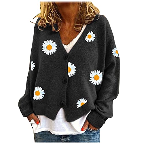 PINTUTU Strickjacke Damen V-Ausschnitt Cardigan Laternenhülle Casual Kurz Grobstrick Blumen Pullover Strickmantel Oversize Pullover Leiste Outerwear Mode Strickjacken Mantel PINTUTU Strickjacke Damen V-Ausschnitt Cardigan Laternenhülle Casual Kurz Grobstrick Blumen Pullover Strickmantel Oversize Pullover Leiste Outerwear Mode Strickjacken Mantel von PINTUTU