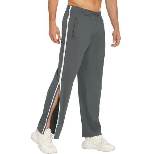 Reha Hose Damen Herren Seitlich Zu Öffnen Baggy Trainingshose mit Seitlichem und Reißverschluss Am Bein Weites Bein Schnellfickerhose Druckknöpfen Sporthose Freizeithose Breite Jogginghose Sportswear von PINTUTU