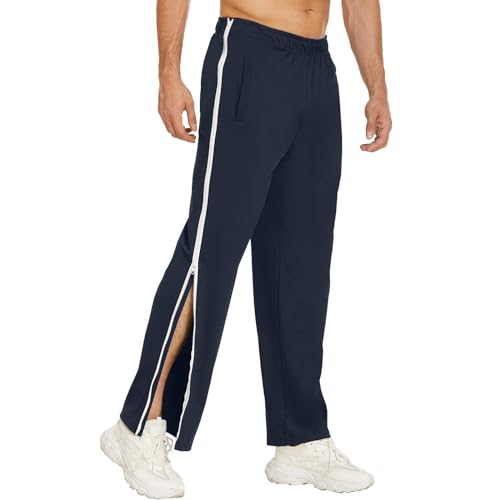 Reha Hose Damen Herren Seitlich Zu Öffnen Baggy Trainingshose mit Seitlichem und Reißverschluss Am Bein Weites Bein Schnellfickerhose Druckknöpfen Sporthose Freizeithose Breite Jogginghose Sportswear von PINTUTU