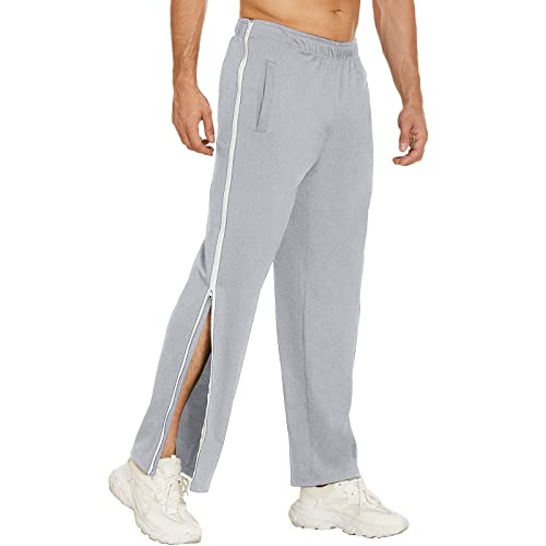 Reha Hose Damen Herren Seitlich Zu Öffnen Baggy Trainingshose mit Seitlichem und Reißverschluss Am Bein Weites Bein Schnellfickerhose Druckknöpfen Sporthose Freizeithose Breite Jogginghose Sportswear von PINTUTU