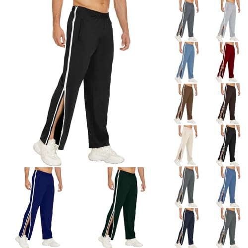 Reha Hose Damen Herren Seitlich Zu Öffnen Baggy Trainingshose mit Seitlichem und Reißverschluss Am Bein Weites Bein Schnellfickerhose Druckknöpfen Sporthose Freizeithose Breite Jogginghose Sportswear von PINTUTU