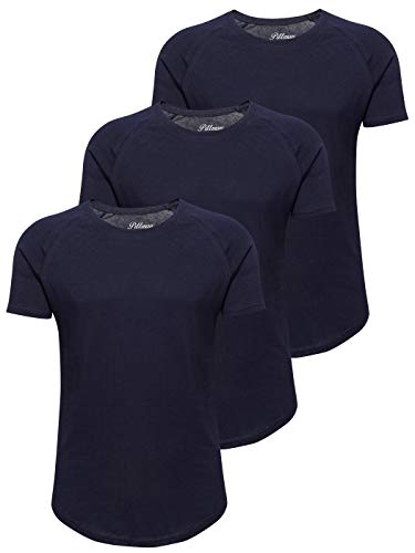 PITTMAN T-Shirts Herren 3er Pack Oversize Finn Rundhals blaues Shirt Slim Fitness Moderner Männer Tshirt Blauer Kurzarm lang, Blau (1939243), S von PITTMAN