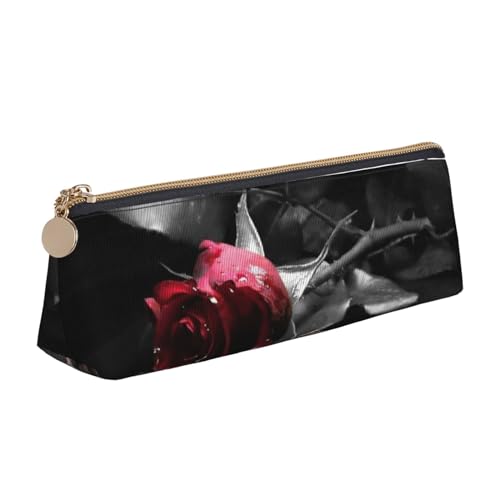 The Sea Triangle Federmäppchen aus Leder für Mädchen und Jungen, niedliches Stifteetui, Make-up-Tasche, ideales Geschenk für Schule, Büro und Reisen, Gothic Black Roses, Einheitsgröße, Schulranzen von PIWINE