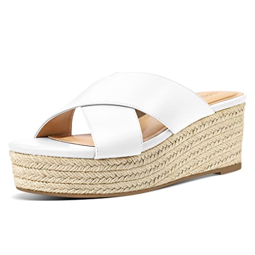 PIZZ ANNU Sandalen Damen Espadrilles Plateau Keilabsatz Frauen Keilsandalen Sandaletten Sommer Schuhe Hausschuhe Pantoletten Elegant Weiß EU 40.5 Schmal von PIZZ ANNU