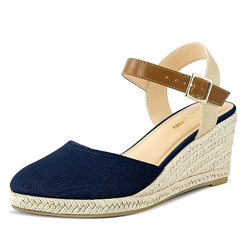 PIZZ ANNU Sandalen Damen Espadrilles Plateau Wedges Sandaletten mit Geschlossene Keilabsatz Sommerschuhe Sommer Pumps Frauen Schuhe Marineblau EU 39.5 EU Schmal von PIZZ ANNU