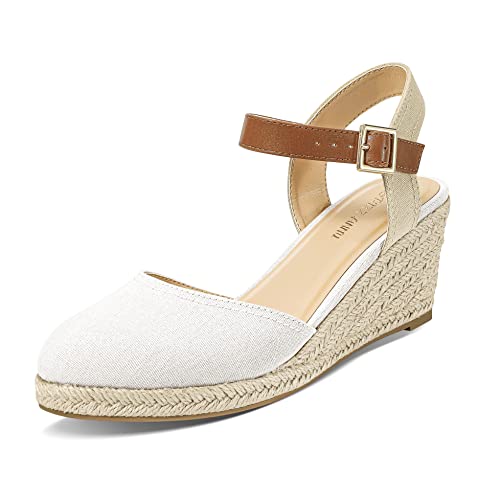 PIZZ ANNU Sandalen Damen Espadrilles Plateau Wedges Sandaletten mit Geschlossene Keilabsatz Sommerschuhe Sommer Pumps Frauen Schuhe Weiß EU 40 EU Schmal von PIZZ ANNU