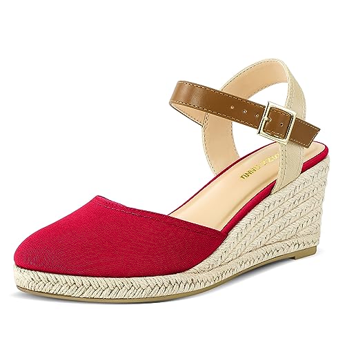 PIZZ ANNU Sandalen Damen Espadrilles Plateau Wedges Sandaletten mit Geschlossene Keilabsatz Sommerschuhe Sommer Pumps Frauen Schuhe Rot EU 37.5 EU Schmal von PIZZ ANNU