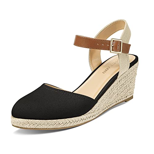 PIZZ ANNU Sandalen Damen Espadrilles Plateau Wedges Sandaletten mit Geschlossene Keilabsatz Sommerschuhe Sommer Pumps Frauen Schuhe Schwarz EU 41 von PIZZ ANNU