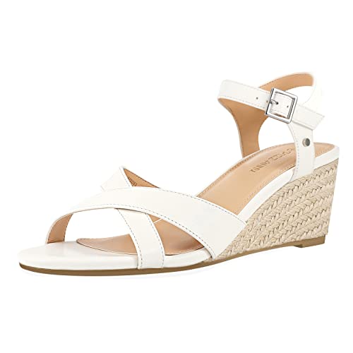 PIZZ ANNU Sandalen Damen Sandaletten Espadrilles mit Keilabsatz Keilsandalen Plateau Espandrillos Sommer Frauen Schuhe Sommerschuhe Weiß 37.5 EU Schmal von PIZZ ANNU