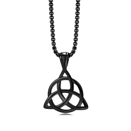 Edelstahl Irish Celtic Triquetra Triangle Trinity Knot Anhänger Halsketten für Männer Viel Glück Infinity Celtic Triangle Knoten Anhänger Schmuck für Frauen Männer, 24 "Rolo Chain, Schwarz von FLHEART