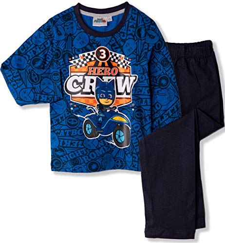 PJ Masks, Disney-lizenzierter Schlafanzug für Jungen, langes, kurzärmliges Design, Pyjama-Set, Baumwolle, Schlafanzug, Tops, T-Shirt und Shorts, 2-8 Jahre Gr. 3-4 Jahre, Blau - Langarm von PJ Masks