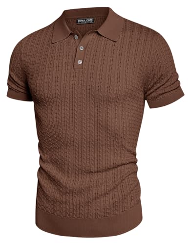 Herren Shirt mit Hohlstruktur Kurzarm Lässiger Strick Polohemd T-Shirt Rote Kaffeefarbe M von PJ PAUL JONES