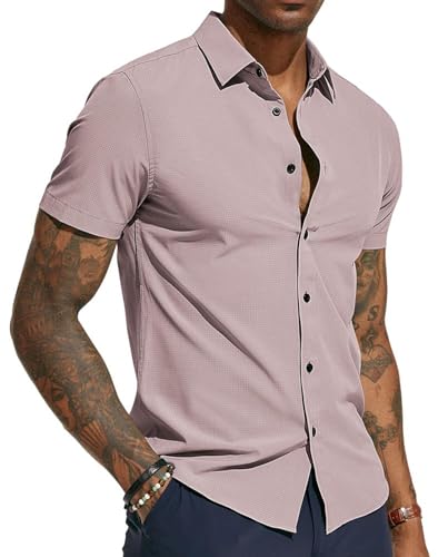 PJ PAUL JONES Hemd Herren Slim Fit Businesshemd Einfarbig Kurzarm Freizeithemd für Männer (Hellrosa, L) von PJ PAUL JONES