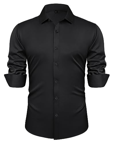 PJ PAUL JONES Herren Basic Hemd Regular Fit Einfarbig Langarmshirts Elastisch Freizeithemd (Schwarz, L) von PJ PAUL JONES