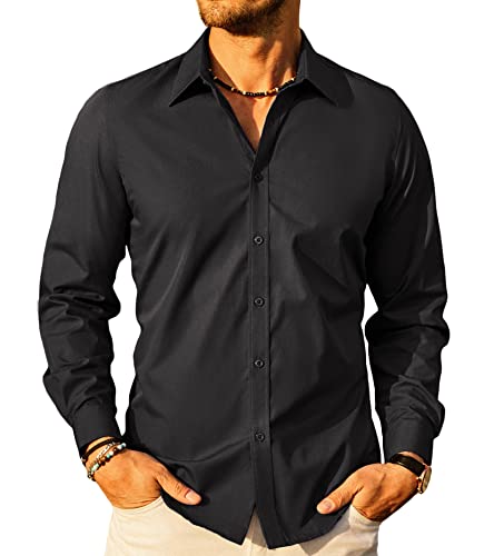 PJ PAUL JONES Herren Businesshemd Langarm Anzugshemd Einfarbige Freizeithemd für Casual (Schwarz, 4XL) von PJ PAUL JONES