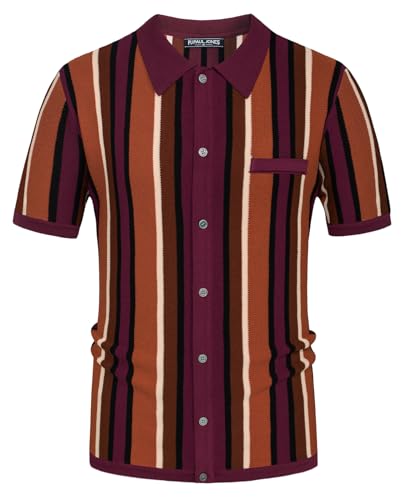PJ PAUL JONES Herren Poloshirt Basic Kontrast Gestricktes Polohemd Kurzarm Freizeit T-Shirt (Rotwein, 2XL) von PJ PAUL JONES