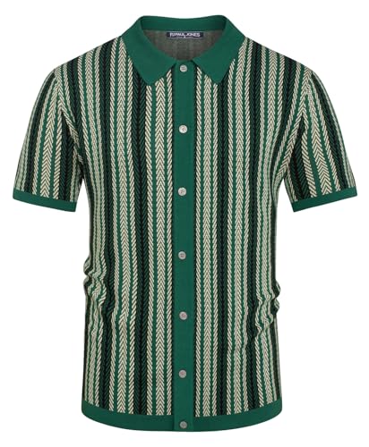 PJ PAUL JONES Poloshirt Herren Kurzarm Streifen Vintage Polohemd für Sommer (Olivgrün, S) von PJ PAUL JONES