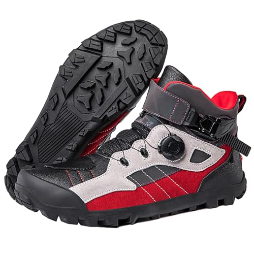 PLABNK Motorrad-Reitstiefel (39–47), Rutschfeste/Motocross-Schutzschuhe, Drehbare Schnalle + Steckschnallen-Design, Modische Powersport-Schuhe/für Männer Und Frauen,39,Red von PLABNK