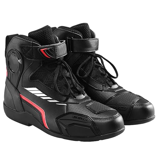 PLABNK Motorradschuhe (39–46), Atmungsaktive Straßenreitstiefel, Schützende Powersport-Schuhe/mit Knöchelstütze, Rutschfest Und Kollisionssicher, Herren Damen,45,Red von PLABNK