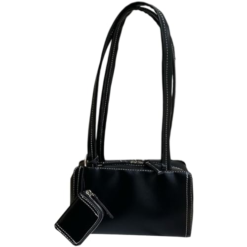 Damen-Handtasche aus PU-Leder, quadratisch, Schultertasche, Koreanischer Stil, Achseltasche für Shopping, Dating, tägliche Reisen, Schwarz von PLCPDM