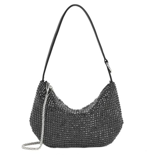 Damen-Handtasche mit Tragegriff und Kette, modische Achseltasche, Kristall-Strass, Crossbody-Tasche für Shopping, Verabredungen, Schwarz von PLCPDM