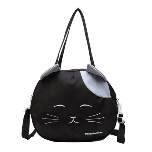 Damen-Umhängetasche mit großem Fassungsvermögen, japanischer Stil, Umhängetasche, niedliche Cartoon-Katzen-Umhängetasche, schöne Canvas-Tasche, Farbe: Schwarz von PLCPDM