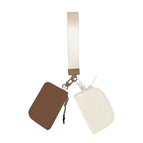 Doppeltasche, Handgelenktasche für Damen, Doppeltasche, Handgelenk, Münzbörse, Reißverschluss, tragbar, Schlüsselanhänger, Geldbörse, Münzgeldbörse, Braun / Beige von PLCPDM