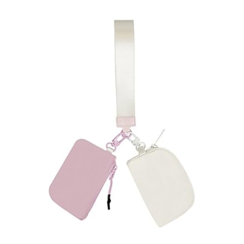 Doppeltasche, Handgelenktasche für Damen, Doppeltasche, Handgelenk, Münzbörse, Reißverschluss, tragbar, Schlüsselanhänger, Geldbörse, Münzgeldbörse, Off White Pink von PLCPDM