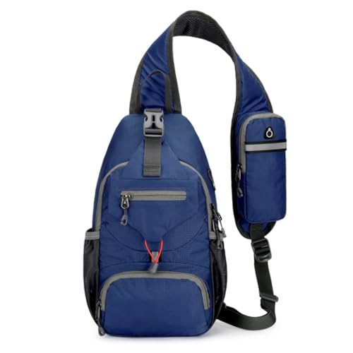 Große Brusttasche für Herren, Nylon, Umhängetasche, lässiger Tagesrucksack, Outdoor-Schulterrucksack, Brusttasche, dunkelblau von PLCPDM