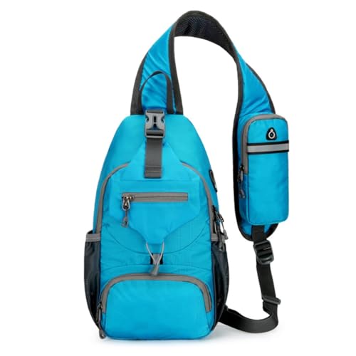 Große Brusttasche für Herren, Nylon, Umhängetasche, lässiger Tagesrucksack, Outdoor-Schulterrucksack, Brusttasche, himmelblau von PLCPDM