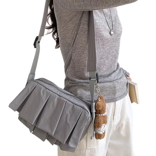 Koreanischer Stil Damen Crossbody Tasche Nylon Schulter Pack Casual Mode und Leichte Handtasche für jeden Anlass, grau von PLCPDM
