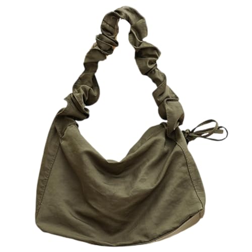 Lässige Damen-Handtasche, solides Nylon, verstellbarer Riemen, modisch, plissiert, Kordelzug, Crossbody-Tasche, Unterarm-Geldbörse, grün von PLCPDM