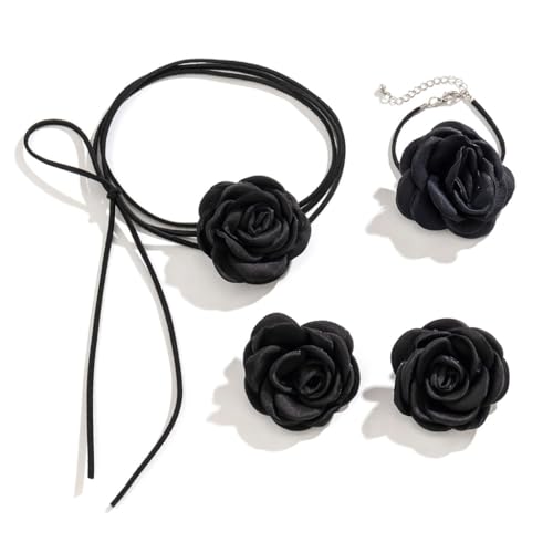 PLCPDM 3-teiliges Set, elegante Kordelkette zum Schnüren, Halskette für Damen und Mädchen, große Blumen-Anhänger, Charm-Halskette, Armband und Ohrringe, Siehe Abbildung von PLCPDM