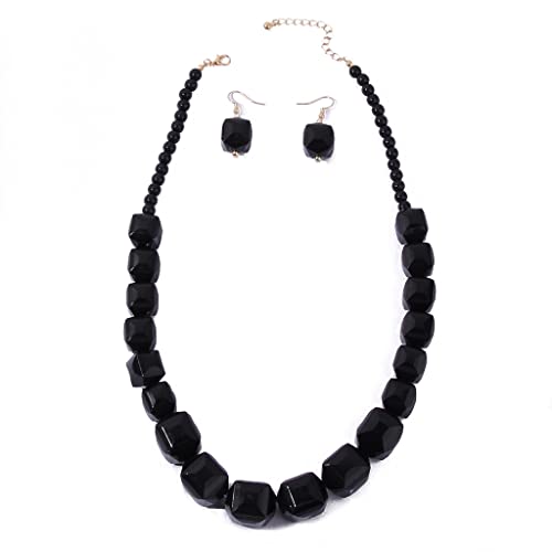 PLCPDM Damen-Halskette mit polygonalen Perlen, Schwarz / Weiß, Acryl, kurz, Modeschmuck, Siehe Abbildung von PLCPDM