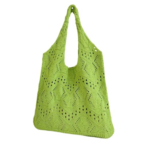 PLCPDM Damen-Strandtasche, große Kapazität, ausgehöhlt, gestrickt, Unterarm-Umhängetasche, Einkaufstasche für Reisen, Freizeit, grün von PLCPDM