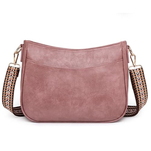 PLCPDM Damen-Umhängetasche aus PU-Leder, große Kapazität, moderne Umhängetasche, breiter Riemen, Handtasche für den täglichen Gebrauch, rose von PLCPDM