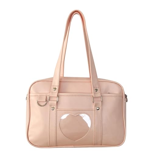 PLCPDM Damen-Umhängetasche aus Polyurethan, niedlich, japanische Handtasche, Kuriertasche, große Kapazität, Schultasche, Animes, Herz, Crossbody-Tasche, rose von PLCPDM