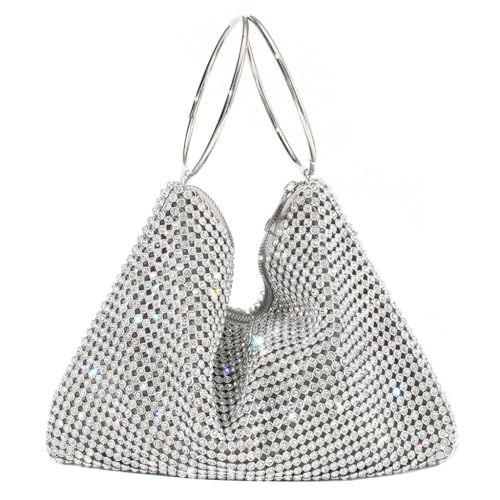 PLCPDM Damentasche mit glitzernden Strasssteinen, Clutch, Abendtasche, Abendtasche, Brauttasche, Ringe, Abendtasche, Clutch für Hochzeit, silber von PLCPDM