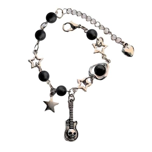 PLCPDM Elegantes Herz-, Stern-, Totenkopf-Gitarrenarmband, schicker Totenkopf-Gitarrenanhänger, modisches Armband, Schmuck für den täglichen Gebrauch, Verabredungen, Partys von PLCPDM