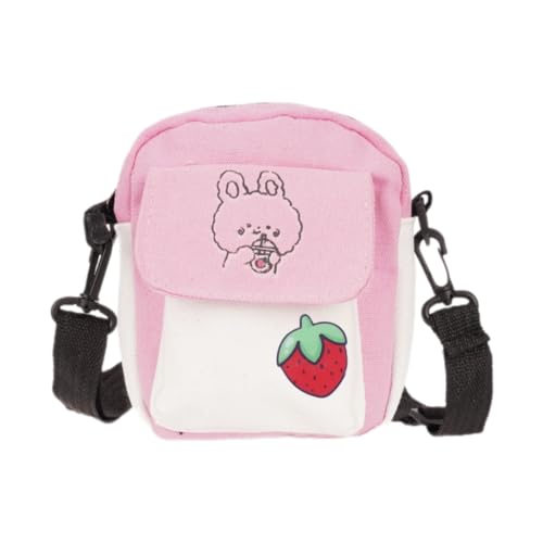 PLCPDM Kleine Umhängetasche für Damen, lässige Umhängetasche, Cartoon-Druck, Kuriertasche, modische Handytasche, einfache Handtasche, rose, With badge von PLCPDM