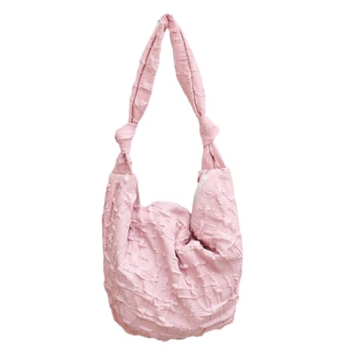 PLCPDM Lässige Damen-Umhängetasche, plissiert, Leinen, geknoteter Riemen, großes Fassungsvermögen, mit Reißverschluss, gerüschte Handtasche, rose von PLCPDM