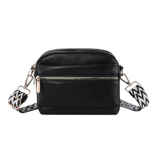 PLCPDM Ledertasche, breites Band, große Kapazität, Kuriertasche, weiche Schultertaschen für Mädchen und Frauen, Crossbody-Tasche, Schwarz von PLCPDM