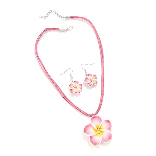 PLCPDM Mehrfarbiger Frangipani-Anhänger, Wachsseil, Halskette, Statement, ethnischer Schmuck-Set, Damen-Halskette und Ohrringe, Siehe Abbildung von PLCPDM