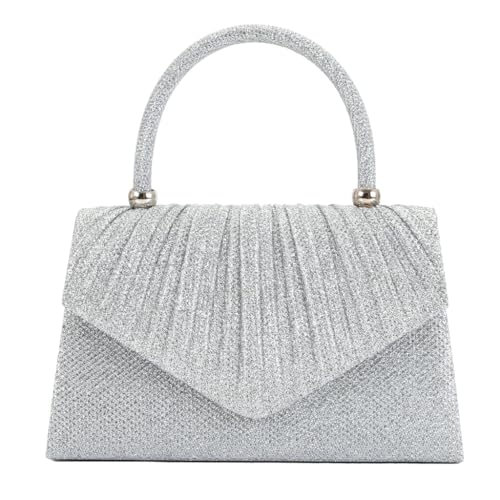 PLCPDM Modische Abendtasche, Handtasche mit plissierten Details, Schultertasche, Kette, Party-Handtasche, Crossbody-Tasche, perfekt für Damen, silber von PLCPDM