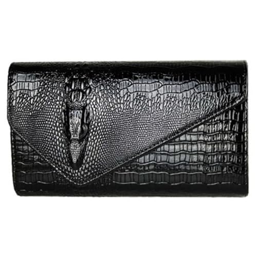 PLCPDM Modische lange Damen-Geldbörse, PU-Leder, Alligator-Muster, Geldbörse mit abnehmbarer Kette, Abendtasche, Umhängetasche, Schwarz von PLCPDM