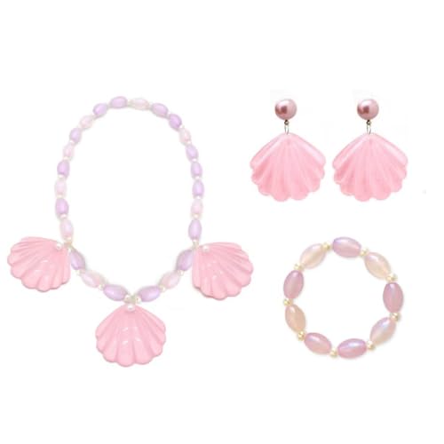 PLCPDM Niedliches Set aus Halskette, Ohrringen, Armbändern, rosa Perlen, Schlüsselbeinkette, Schmuck für Mädchen, Prinzessinnen-Armbänder, Siehe Abbildung von PLCPDM