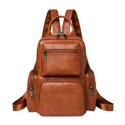 PLCPDM PU-Leder-Rucksack für Damen, Studenten, Schule, Büchertaschen, einfacher Tagesrucksack, kleiner Rucksack, modischer Reiserucksack, Schultertasche, braun von PLCPDM