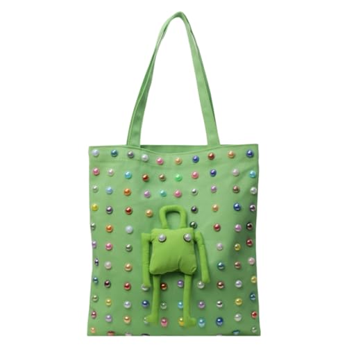 PLCPDM Praktische Canvas-Handtasche, funktionale Umhängetasche, große Kapazität, Einkaufstaschen, Studenten-Büchertasche für Damen, grün von PLCPDM