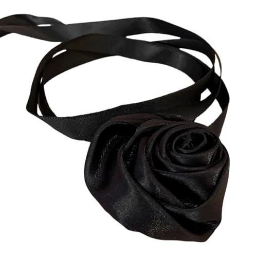 PLCPDM Stilvolle Halskette mit Rosenanhänger, buntes Blumenband, Schlüsselbeinkette, modischer Schmuck, Blütenanhänger, Halskette, Wie abgebildet von PLCPDM