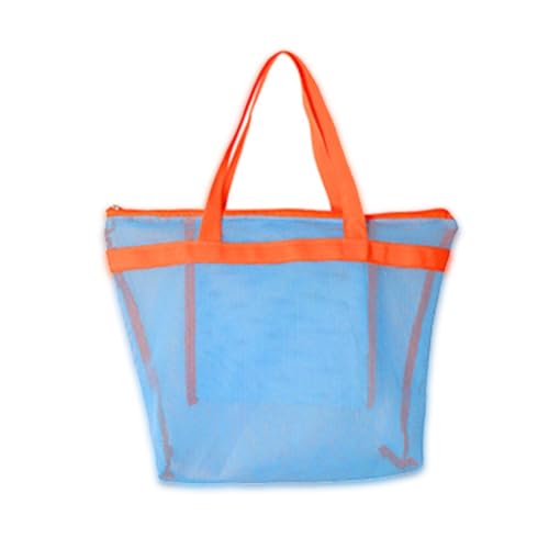PLCPDM Strand-Spielzeugtasche, Netz-Strandtasche, große Kapazität, Strand-Handtasche, Reise-Kulturbeutel, Waschbeutel für Kinder, Frauen und Mädchen, Blau-orangefarbener Riemen von PLCPDM
